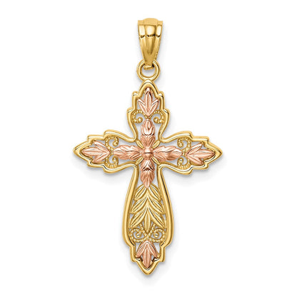 14K Zweifarbiges Gold Kreuzanhänger aus zweifarbigem Gold