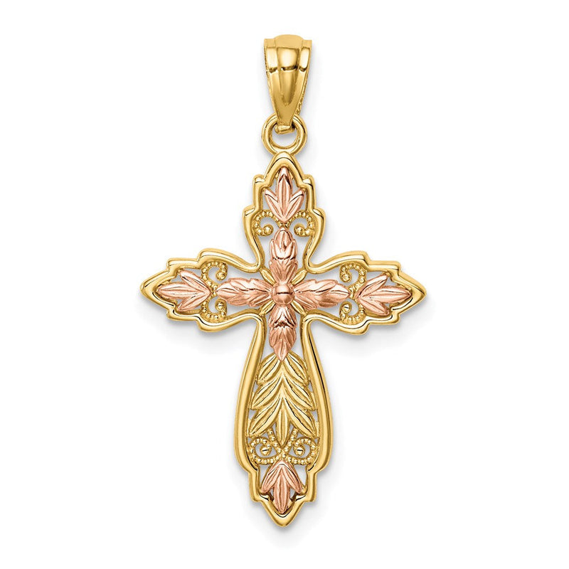 14K Zweifarbiges Gold Kreuzanhänger aus zweifarbigem Gold