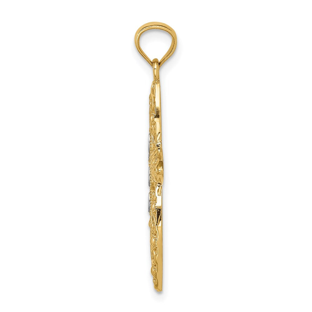 14K Gelb & Rhodium Weiß Diamantiert Passion Kreuz Anhänger