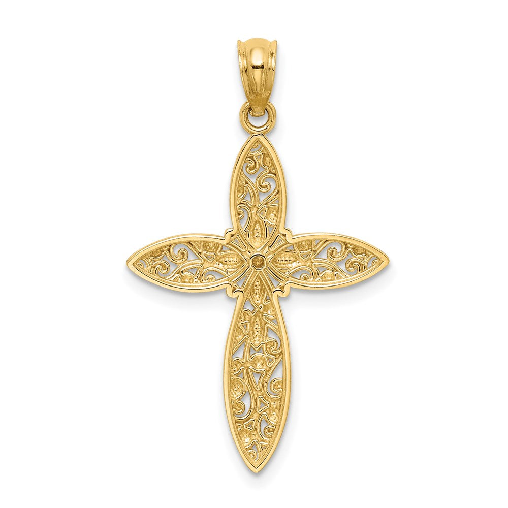 14K Gelb & Rhodium Weiß Diamantiert Passion Kreuz Anhänger