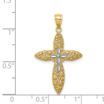 14K Gelb & Rhodium Weiß Diamantiert Passion Kreuz Anhänger