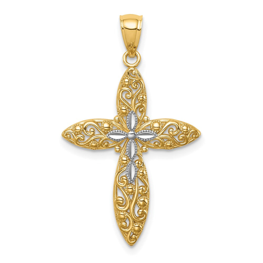 14K Gelb & Rhodium Weiß Diamantiert Passion Kreuz Anhänger