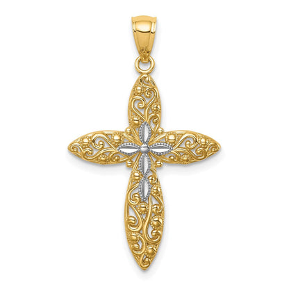 14K Gelb & Rhodium Weiß Diamantiert Passion Kreuz Anhänger