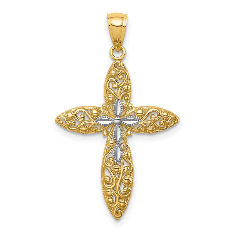 14K Gelb & Rhodium Weiß Diamantiert Passion Kreuz Anhänger