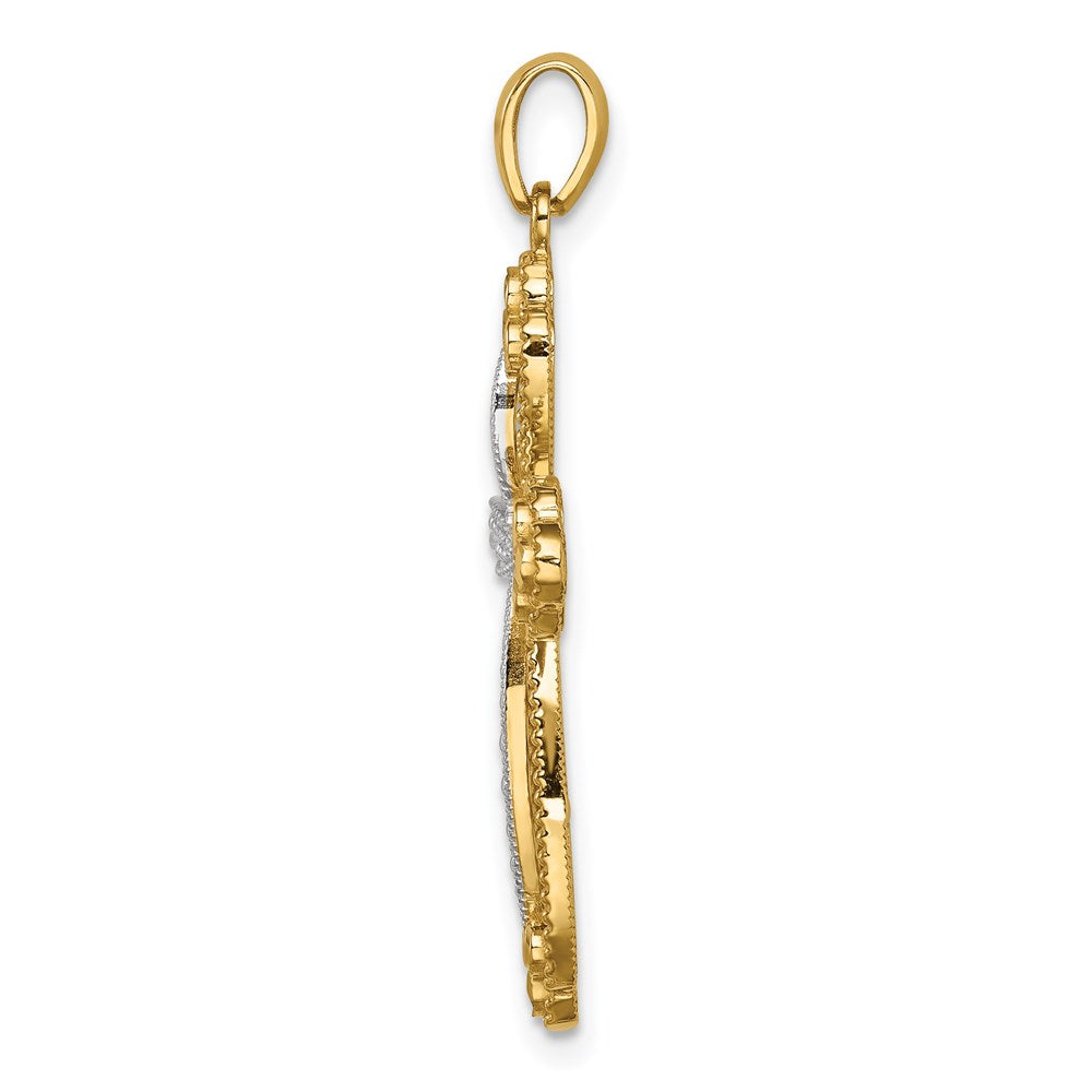 14K Gelb- und Rhodiumgold mit Weißrhodium diamantierter Kreuzanhänger