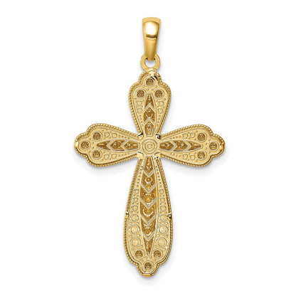 14K Gelb- und Rhodiumgold mit Weißrhodium diamantierter Kreuzanhänger