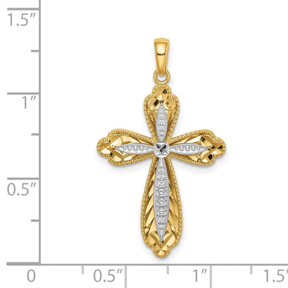 14K Gelb- und Rhodiumgold mit Weißrhodium diamantierter Kreuzanhänger