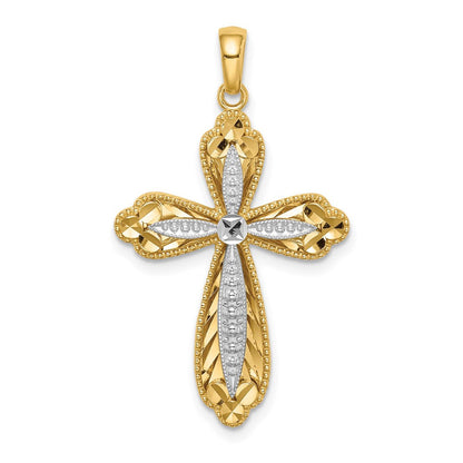 14K Gelb- und Rhodiumgold mit Weißrhodium diamantierter Kreuzanhänger