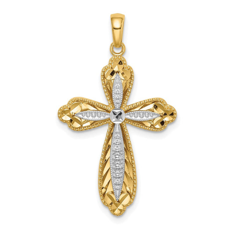 14K Gelb- und Rhodiumgold mit Weißrhodium diamantierter Kreuzanhänger