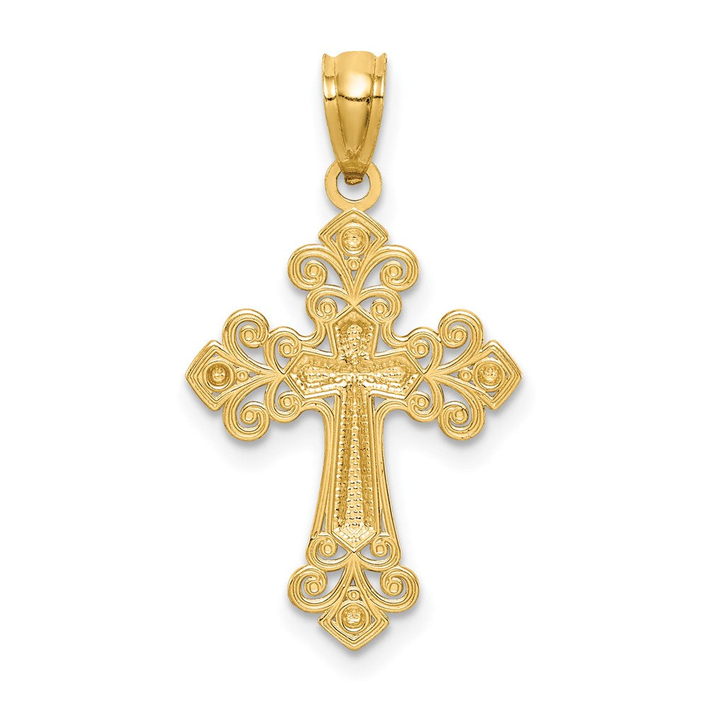 14K Gelb & Rhodium mit Weiß Diamantiert Kreuz Anhänger
