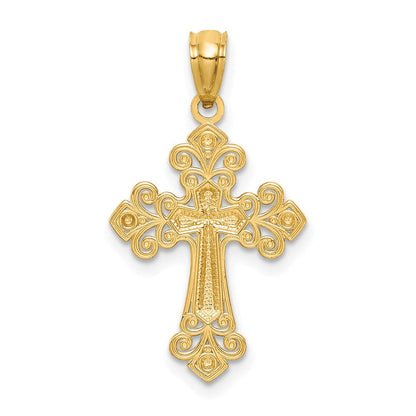 14K Gelb & Rhodium mit Weiß Diamantiert Kreuz Anhänger