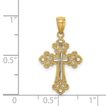 14K Gelb & Rhodium mit Weiß Diamantiert Kreuz Anhänger