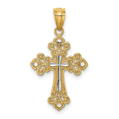 14K Gelb & Rhodium mit Weiß Diamantiert Kreuz Anhänger