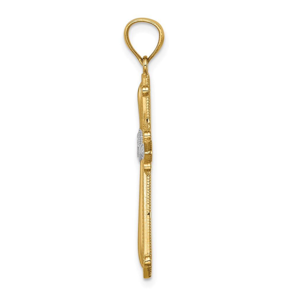14K Gelb & Rhodium Gold Weiß Rhodium Diamantiert Knospend Passion Kruzifix