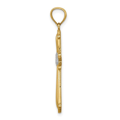 14K Gelb & Rhodium Gold Weiß Rhodium Diamantiert Knospend Passion Kruzifix