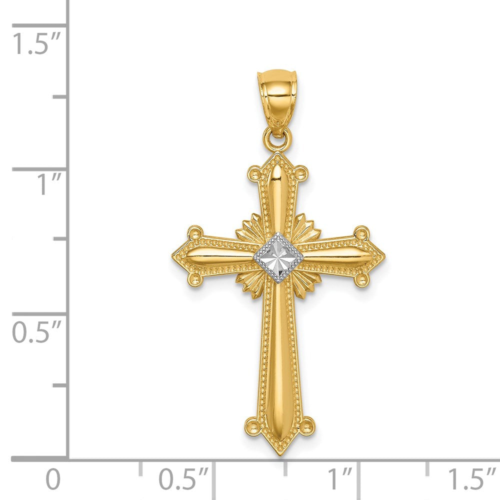 14K Gelb & Rhodium Gold Weiß Rhodium Diamantiert Knospend Passion Kruzifix