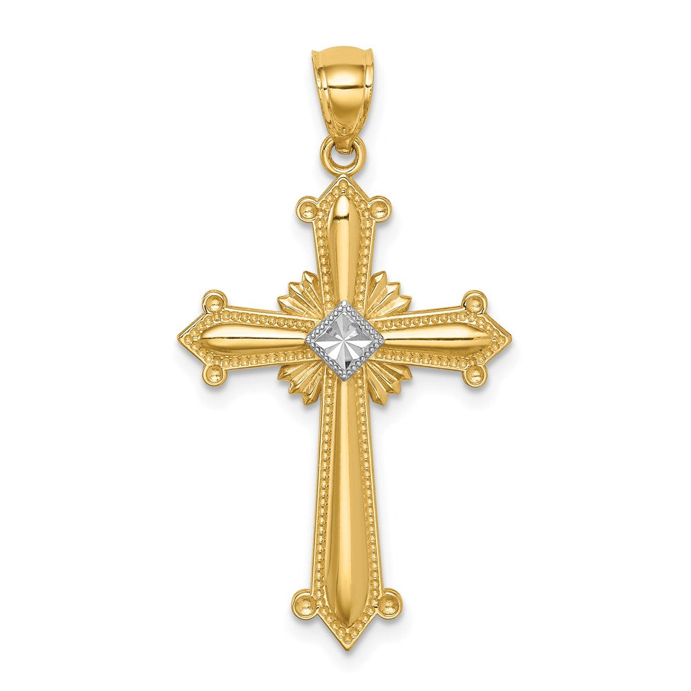 14K Gelb & Rhodium Gold Weiß Rhodium Diamantiert Knospend Passion Kruzifix