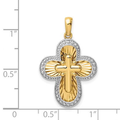 14K Gelb- und Rhodiumgold Kreuzanhänger, weißrhodiniert, diamantiert