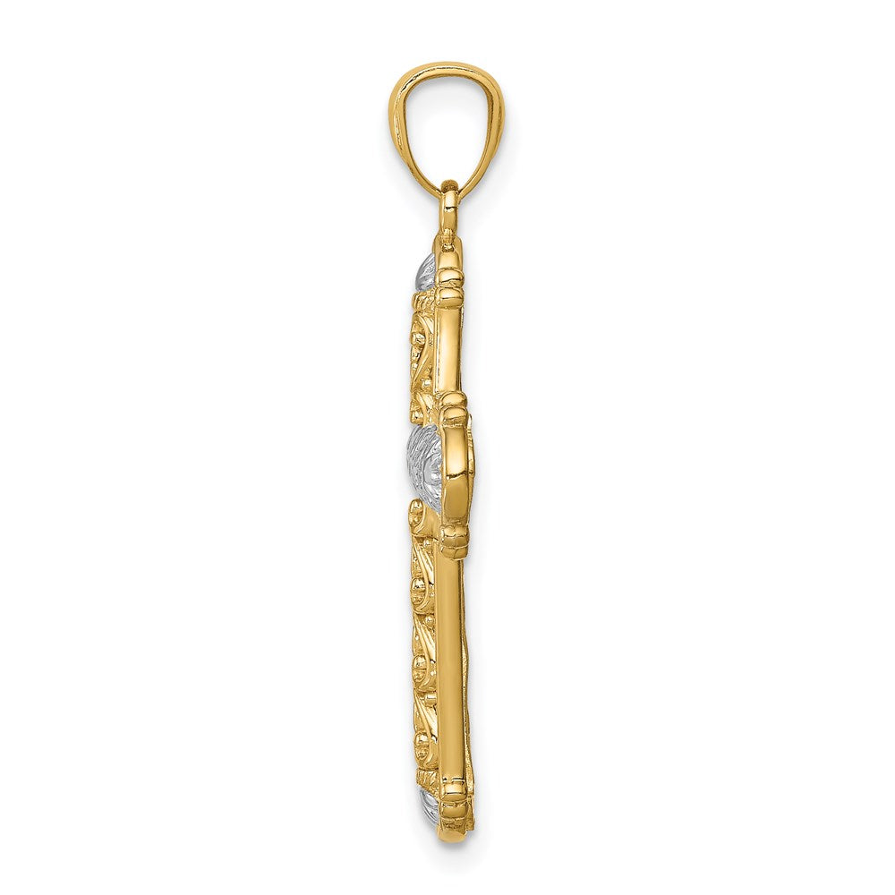 14K Gelb- und Rhodiumgold Weißrhodium diamantiertes wendbares Kreuz-Anhänger