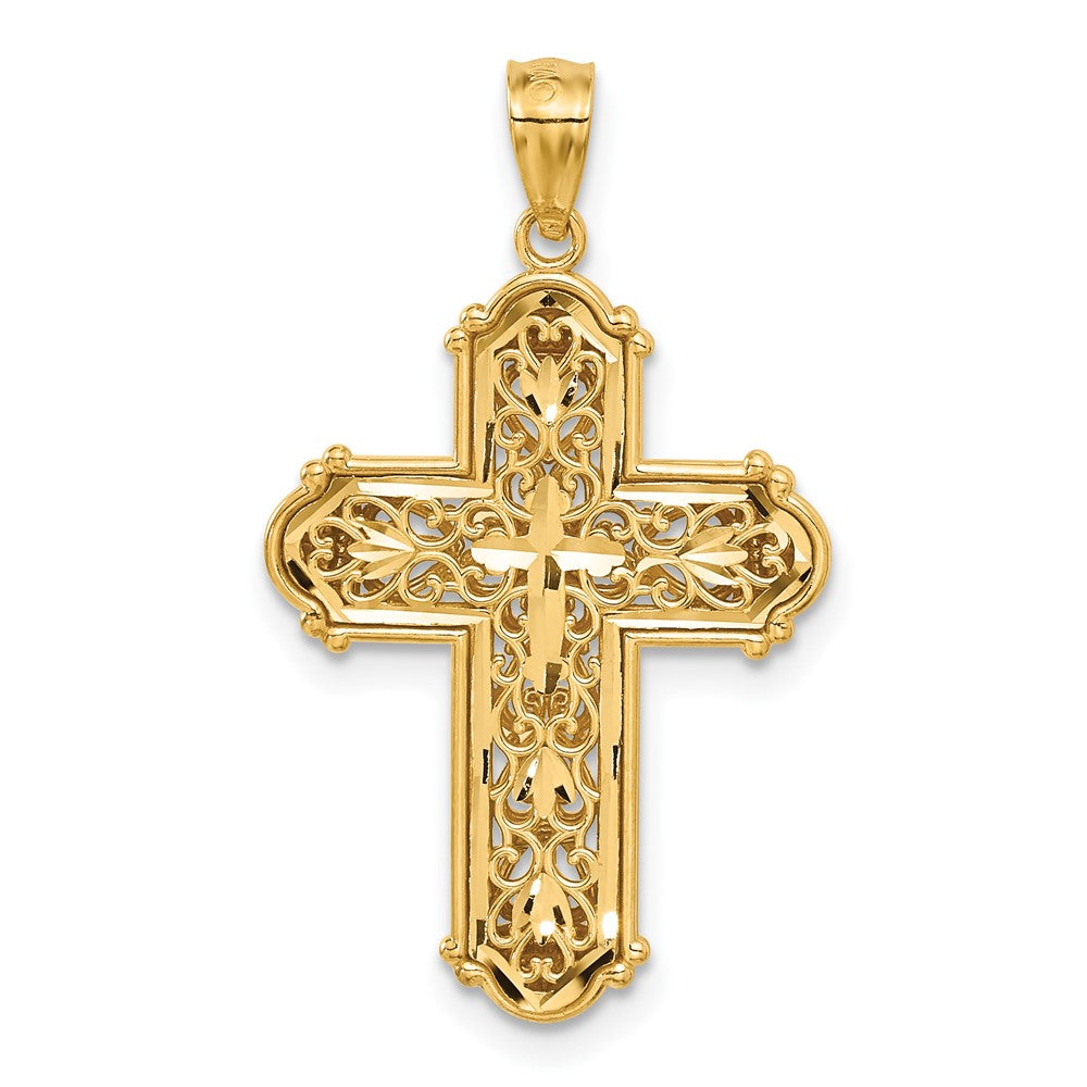 14K Gelb- und Rhodiumgold Weißrhodium diamantiertes wendbares Kreuz-Anhänger