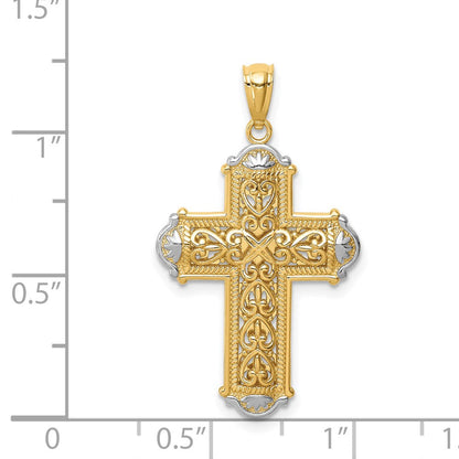 14K Gelb- und Rhodiumgold Weißrhodium diamantiertes wendbares Kreuz-Anhänger