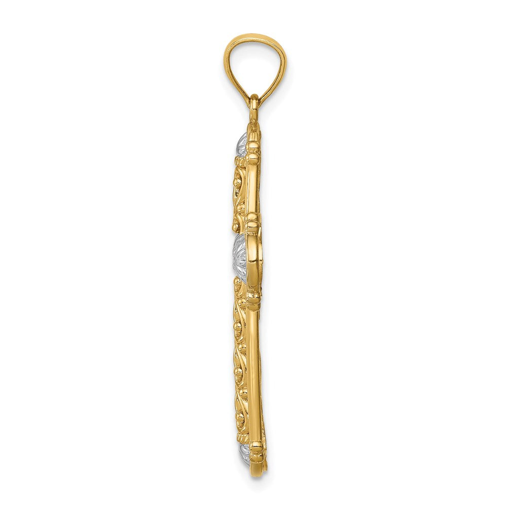 14 K Gelb- und Rhodiumgold Weißrhodium D/C wendbarer Kreuzanhänger