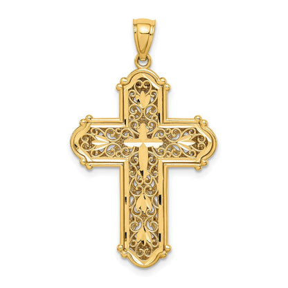 14 K Gelb- und Rhodiumgold Weißrhodium D/C wendbarer Kreuzanhänger