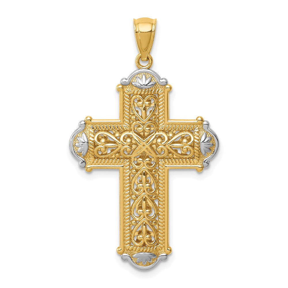 14 K Gelb- und Rhodiumgold Weißrhodium D/C wendbarer Kreuzanhänger