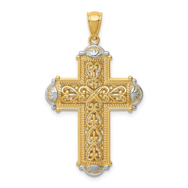 14 K Gelb- und Rhodiumgold Weißrhodium D/C wendbarer Kreuzanhänger