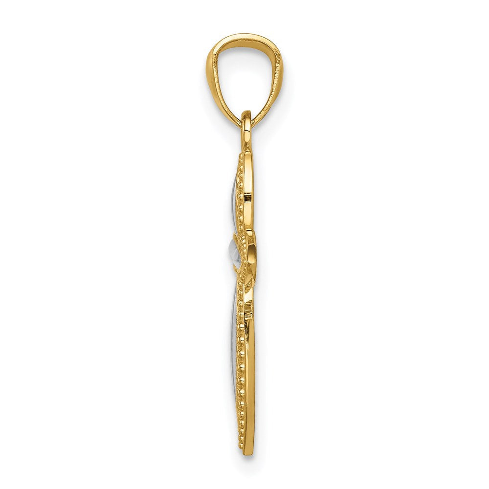14K Gelb & Rhodium Weiß Passion Kreuz Anhänger