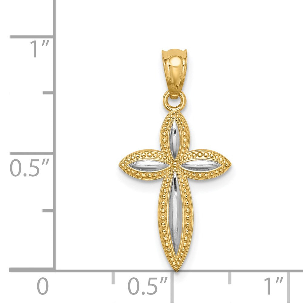 14K Gelb & Rhodium Weiß Passion Kreuz Anhänger
