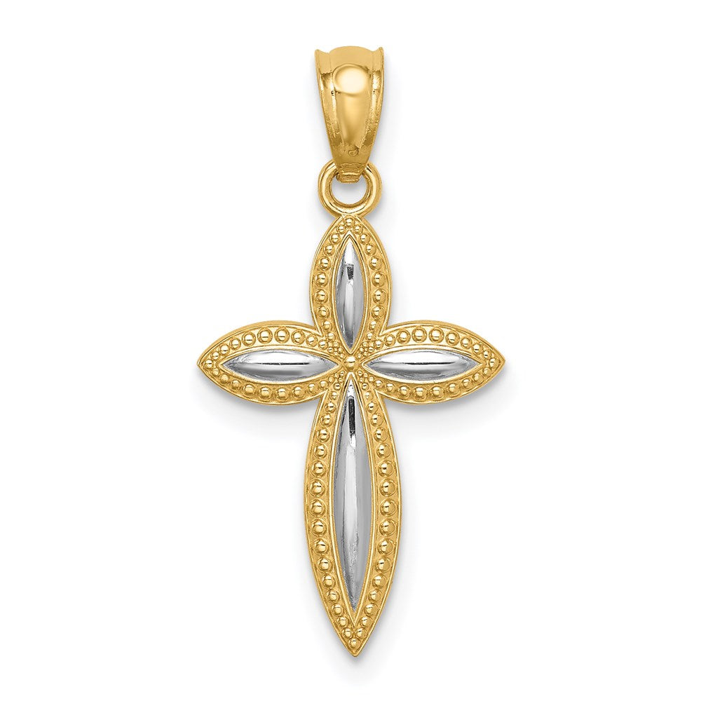 14K Gelb & Rhodium Weiß Passion Kreuz Anhänger