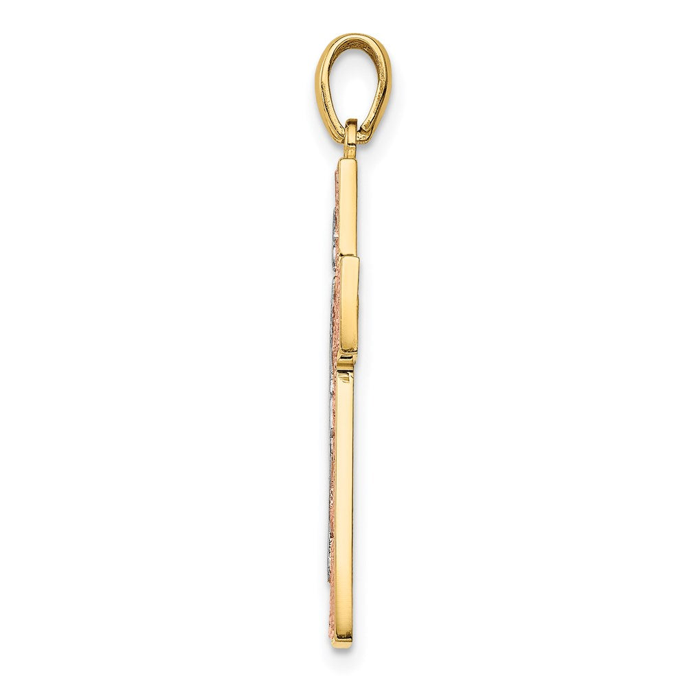 14K Bicolor-Gold Kruzifix-Anhänger mit Weißrhodinierung