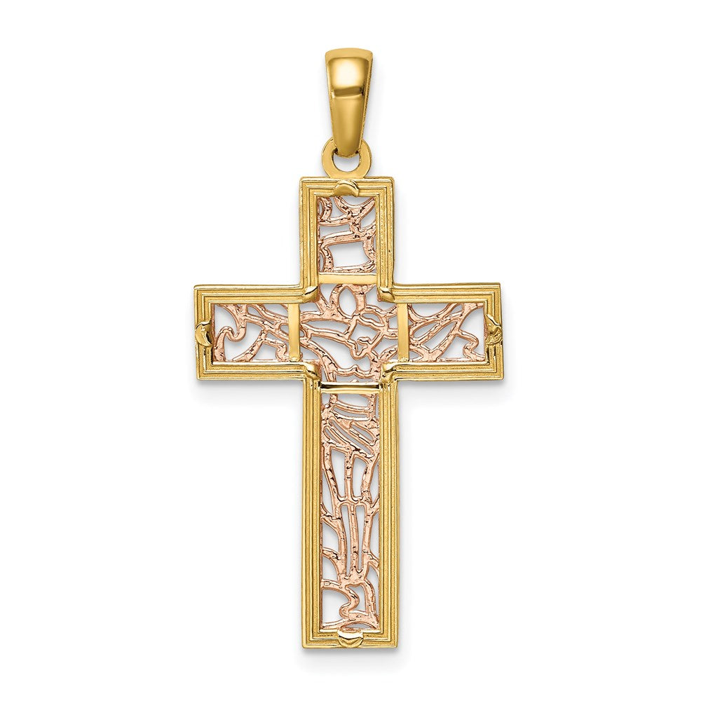 14K Bicolor-Gold Kruzifix-Anhänger mit Weißrhodinierung