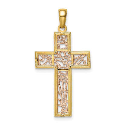 14K Bicolor-Gold Kruzifix-Anhänger mit Weißrhodinierung