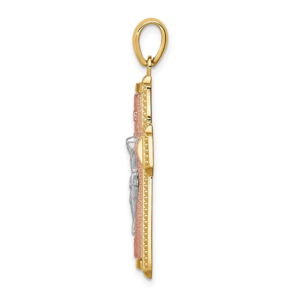 14K Bicolor-Gold (Weiß-Rhodiniert) INRI-Kruzifix-Anhänger