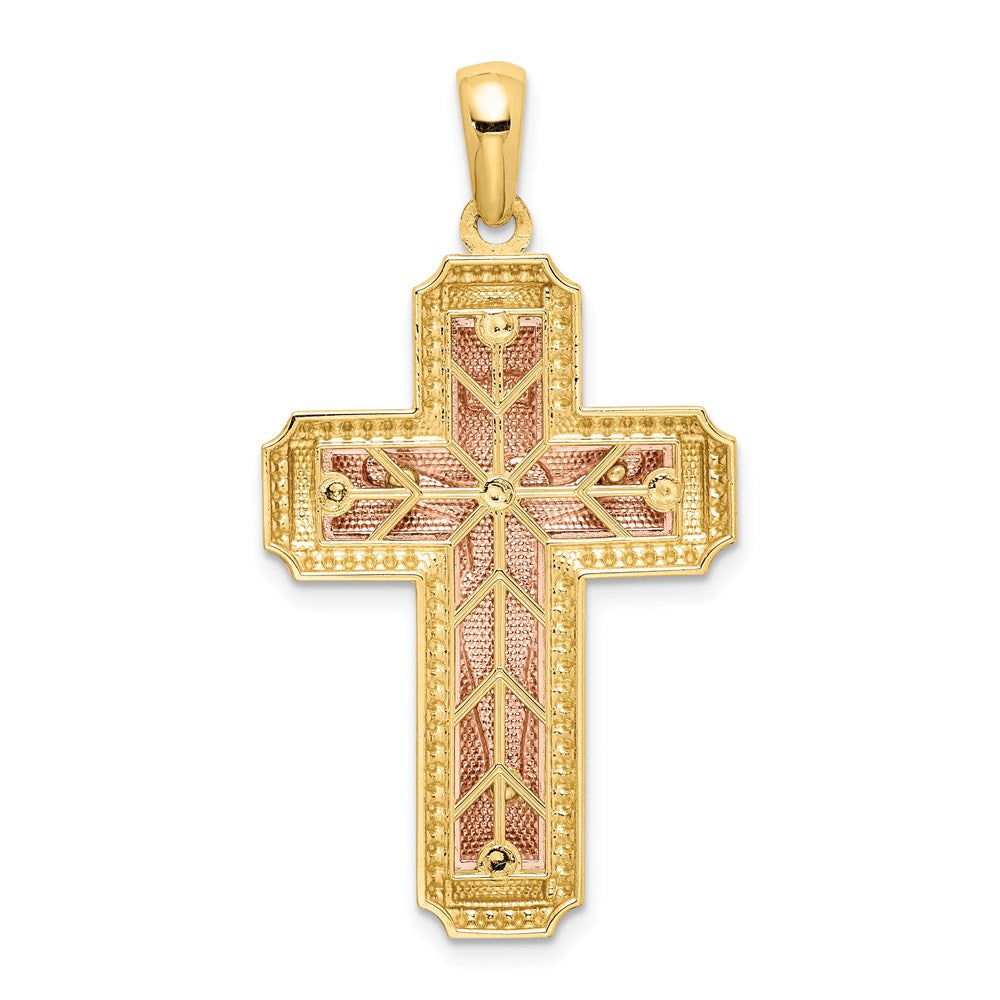 14K Bicolor-Gold (Weiß-Rhodiniert) INRI-Kruzifix-Anhänger