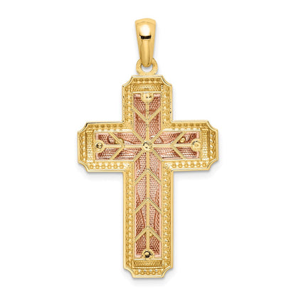 14K Bicolor-Gold (Weiß-Rhodiniert) INRI-Kruzifix-Anhänger
