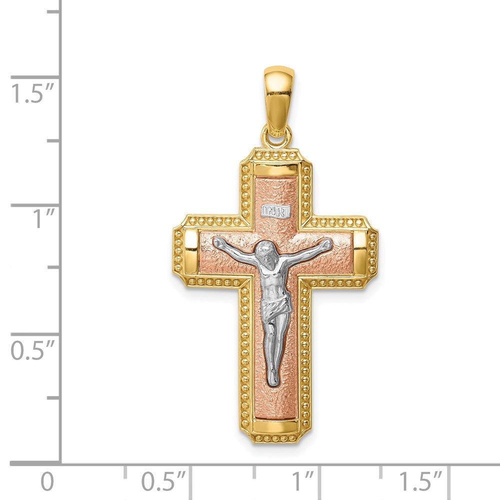 14K Bicolor-Gold (Weiß-Rhodiniert) INRI-Kruzifix-Anhänger
