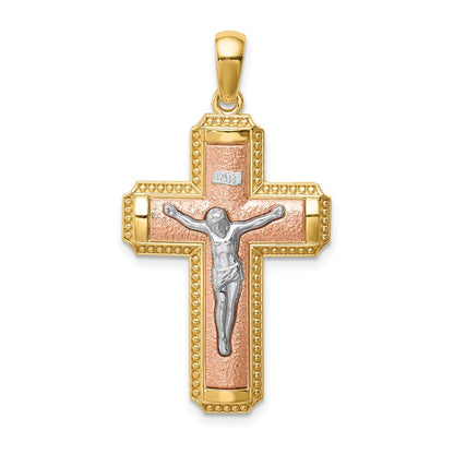 14K Bicolor-Gold (Weiß-Rhodiniert) INRI-Kruzifix-Anhänger