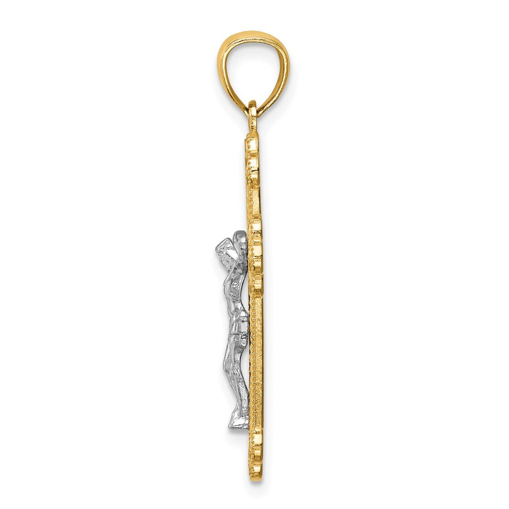 14K Bicolor Gold Bicolor Gold mit Rhodium Inri Knospend Kruzifix