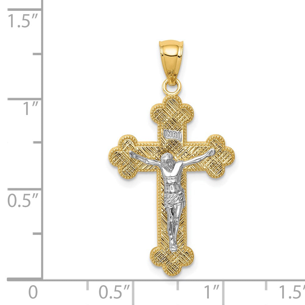 14K Bicolor Gold Bicolor Gold mit Rhodium Inri Knospend Kruzifix