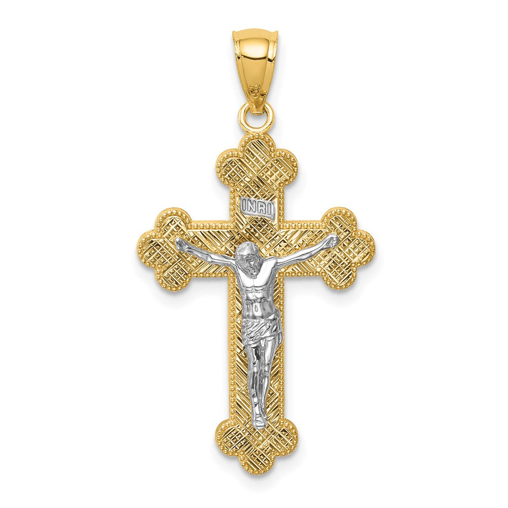 14K Bicolor Gold Bicolor Gold mit Rhodium Inri Knospend Kruzifix
