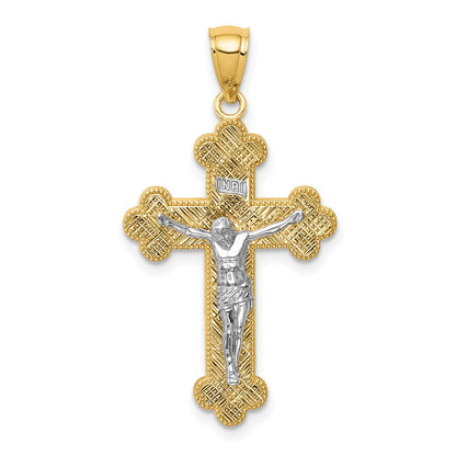 14K Bicolor Gold Bicolor Gold mit Rhodium Inri Knospend Kruzifix