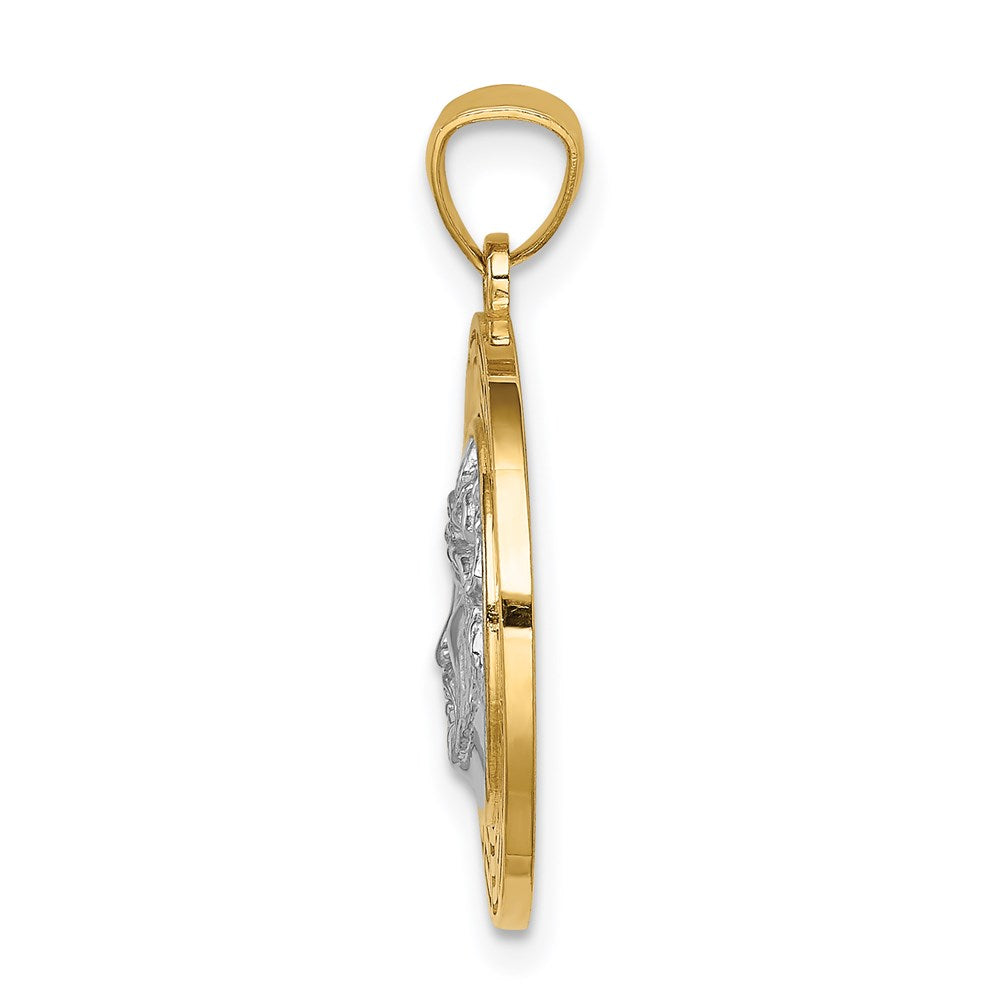 14K Gelb & Rhodium Gold mit Weiß Rhodium Jesus Medaille