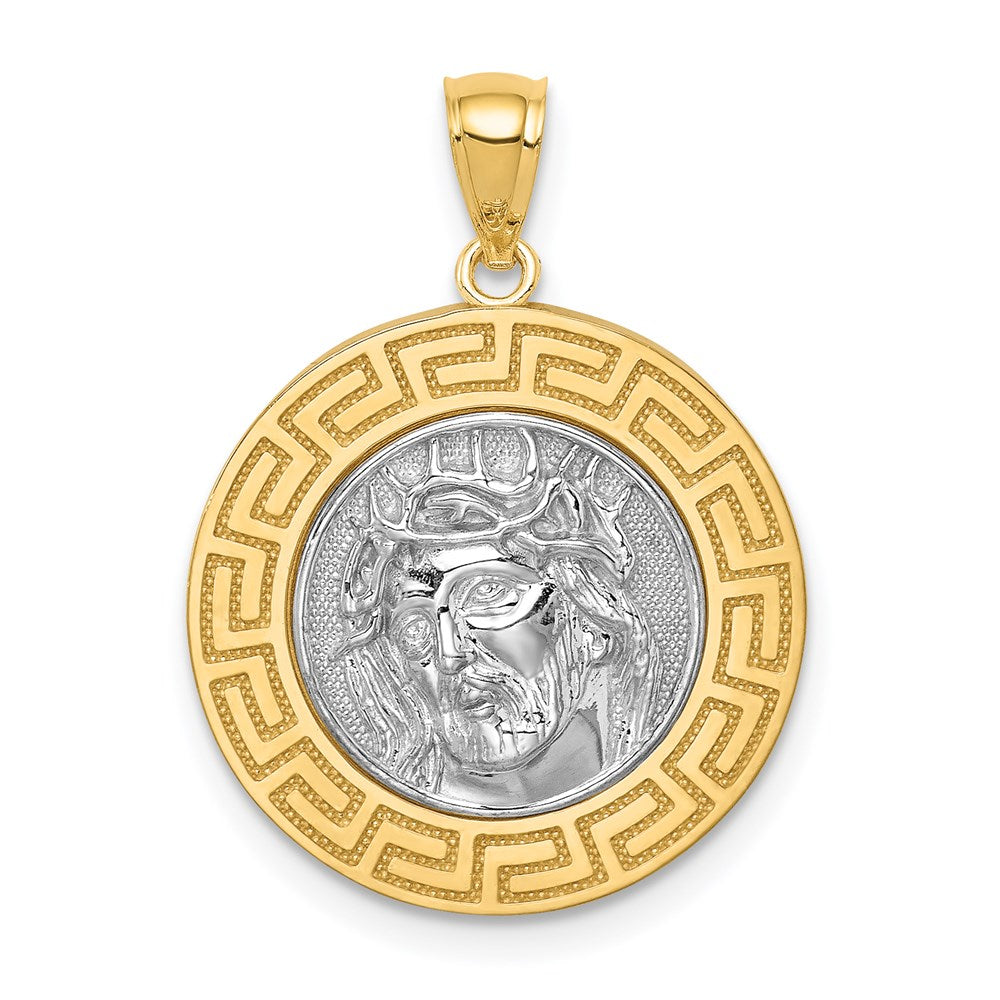 14K Gelb & Rhodium Gold mit Weiß Rhodium Jesus Medaille