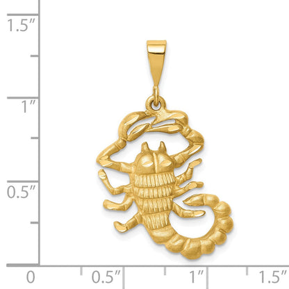 14K Gelbgold satinierter diamantgeschliffener Skorpion-Sternzeichen-Charm