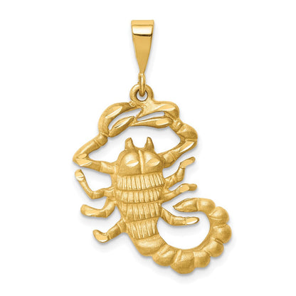 14K Gelbgold satinierter diamantgeschliffener Skorpion-Sternzeichen-Charm