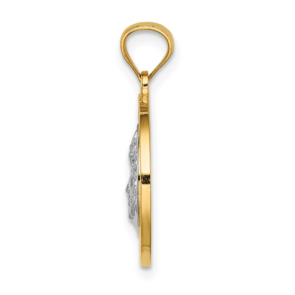 14K Gelb & Rhodium Gold mit Weiß Rhodium Jesus Medaille
