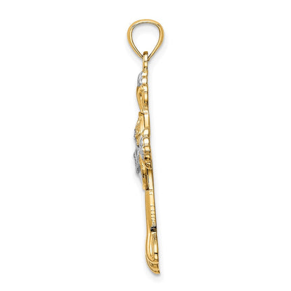 14K Gelb- und Rhodiumgold mit Weißrhodium Jesus-Kreuz-Anhänger